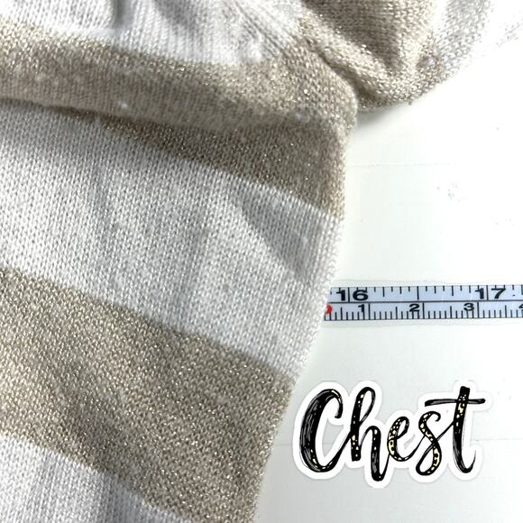 WHBM Women's Striped Shimmer V-Neck Sweaters Size Small Beige and White Pullover - Picture 7 of 9
